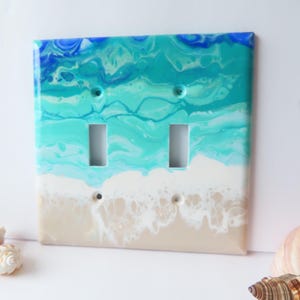 Double light switch cover, Handpainted abstract beach switch plate for 2 toggle switches