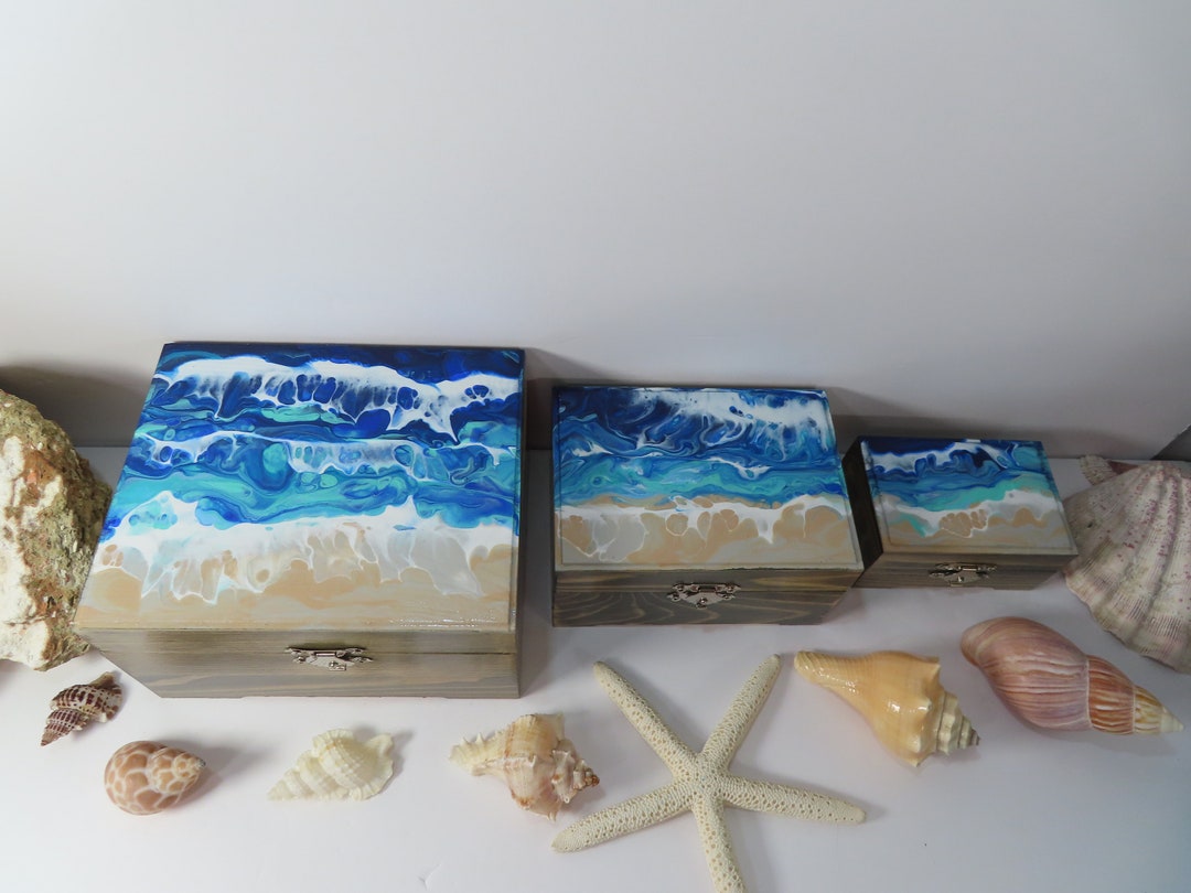 Wood Painted Beach Jewelry Box Set of Three Handpainted Etsy