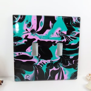 Painted Switchplate Double Light Switch Cover Purple, Green and Black for Two Toggle Switches