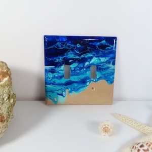 Painted Switchplate Double light switch cover, Painted abstract beach switch plate for 2 toggle switches, Painted Switchplate