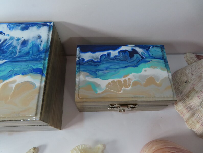 Wood Painted Beach Jewelry Box Set of Three Handpainted Etsy