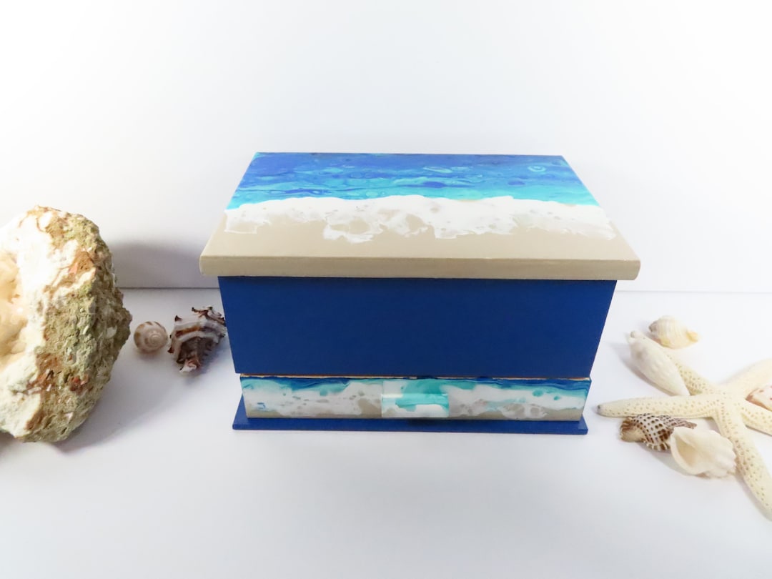 Abstract Beach Jewelry Box With Mirror and Drawer Etsy