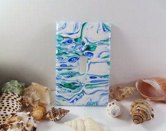 Painted Switchplate Handpainted lightswitch cover green, blue and white, Single Switchplate