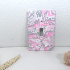 Abstract Painted Light Switch Cover: Pink, White & Gray