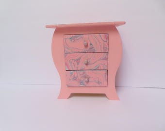 Small Tabletop Dresser, Wood Jewelry Box With Drawers, Light Pink