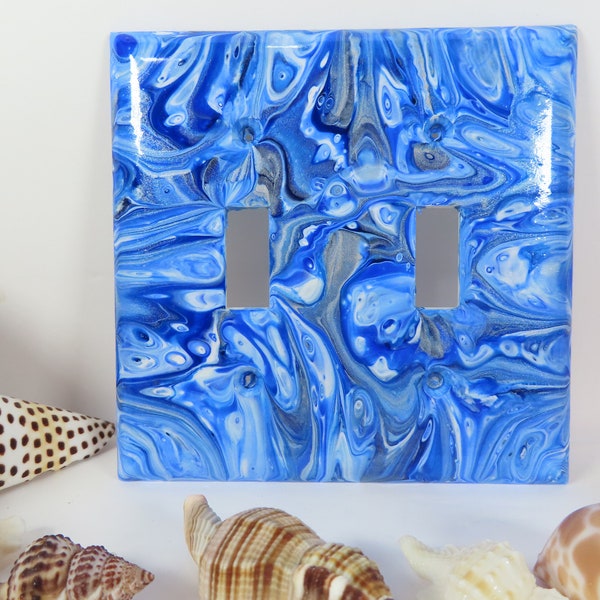 Painted Switchplate Handpainted lightswitch cover blue, silver and turquoise single switchplate
