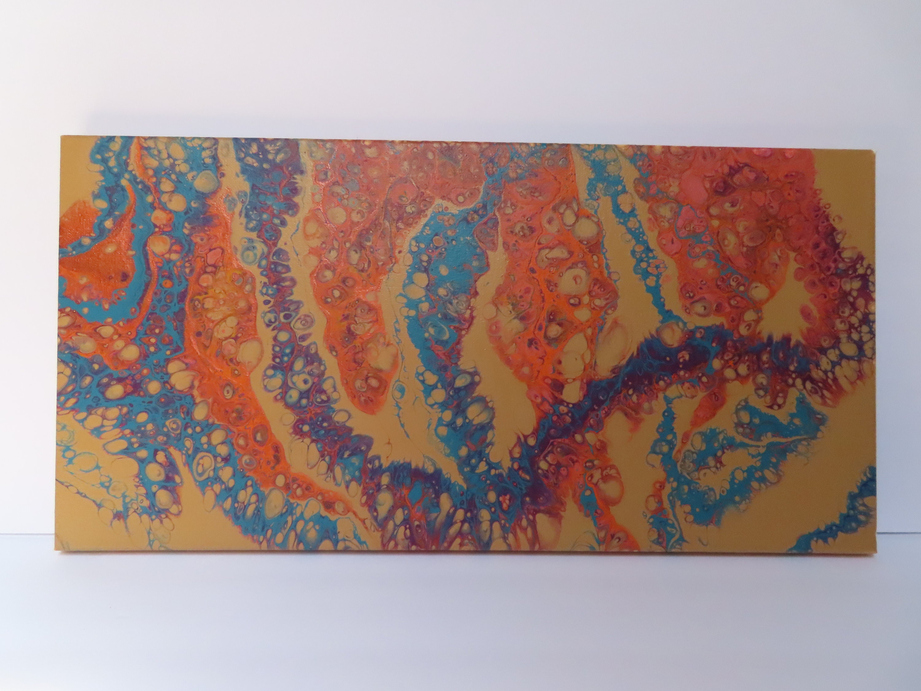 Long 10x20 Inch Stretched Canvas Paint Pour Original Abstract Modern Painting