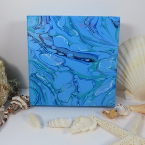 Abstract Original Small Painting 6x6 Inch Blue Acrylic On Canvas