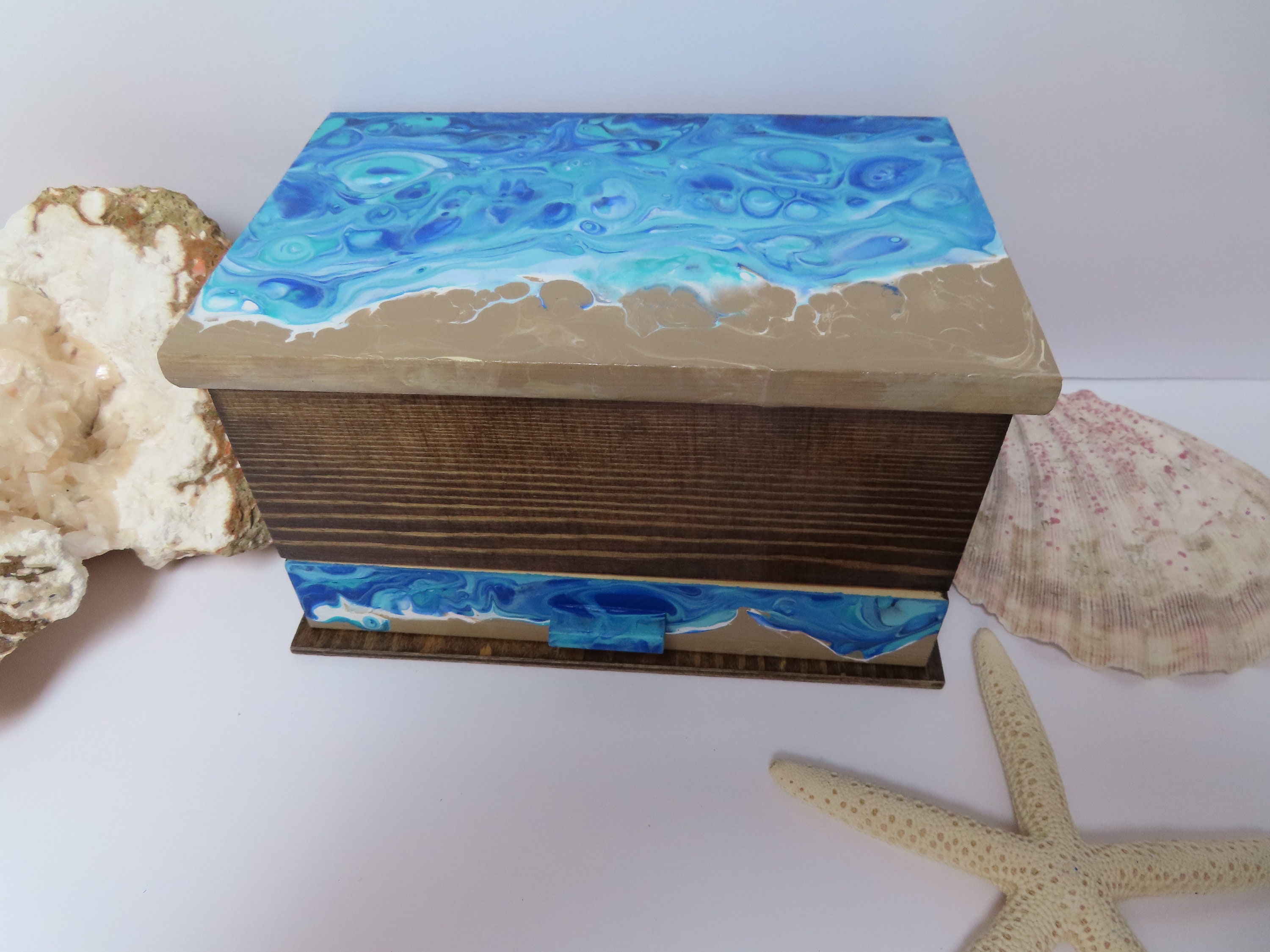 Abstract Beach Jewelry Box With Mirror and Drawer Rustic Etsy