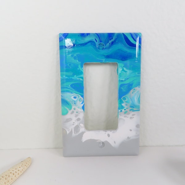 Handpainted rocker style lightswitch cover,GFI Cover, abstract beach design, Coastal Decor