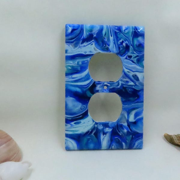 Painted Switchplate Handpainted outlet cover Blue and Turquoise