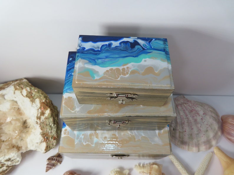 Wood Painted Beach Jewelry Box Set of Three Handpainted Etsy
