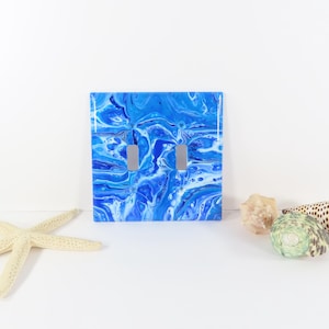 Handpainted Double Switchplate: Blue Teal Abstract Acrylic Art