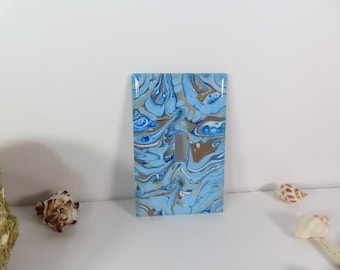 Painted Switchplate Abstract Lightswitch Cover Brown, Blue and White