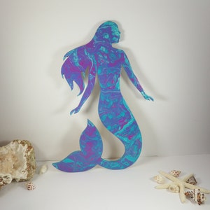 Painted Wood Mermaid Wall Decor: Turquoise & Purple