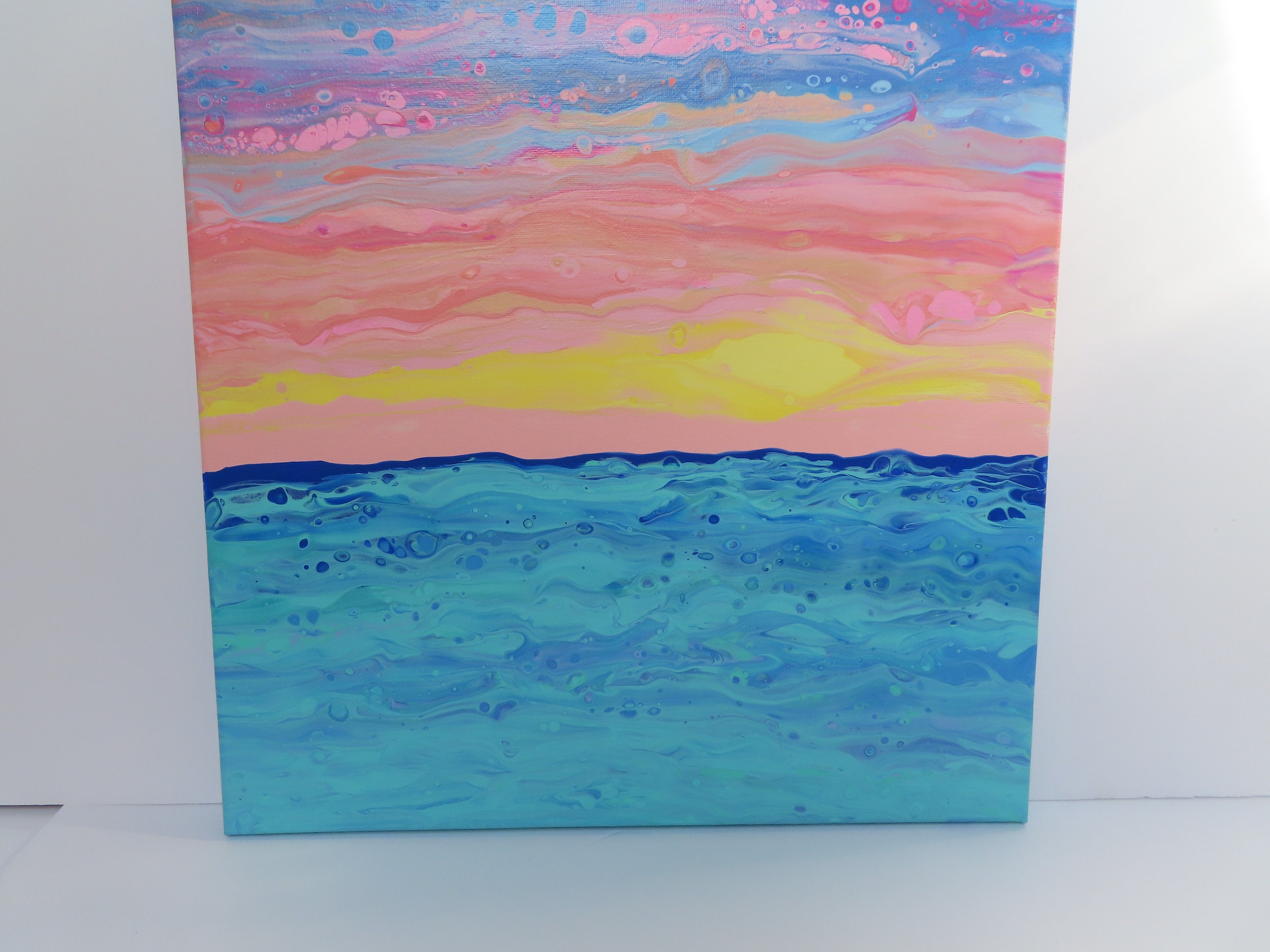 パステル画「Ocean Sunset」 Orange Sunset Wall Art Print Beach Shore Sea Ocean Colorful