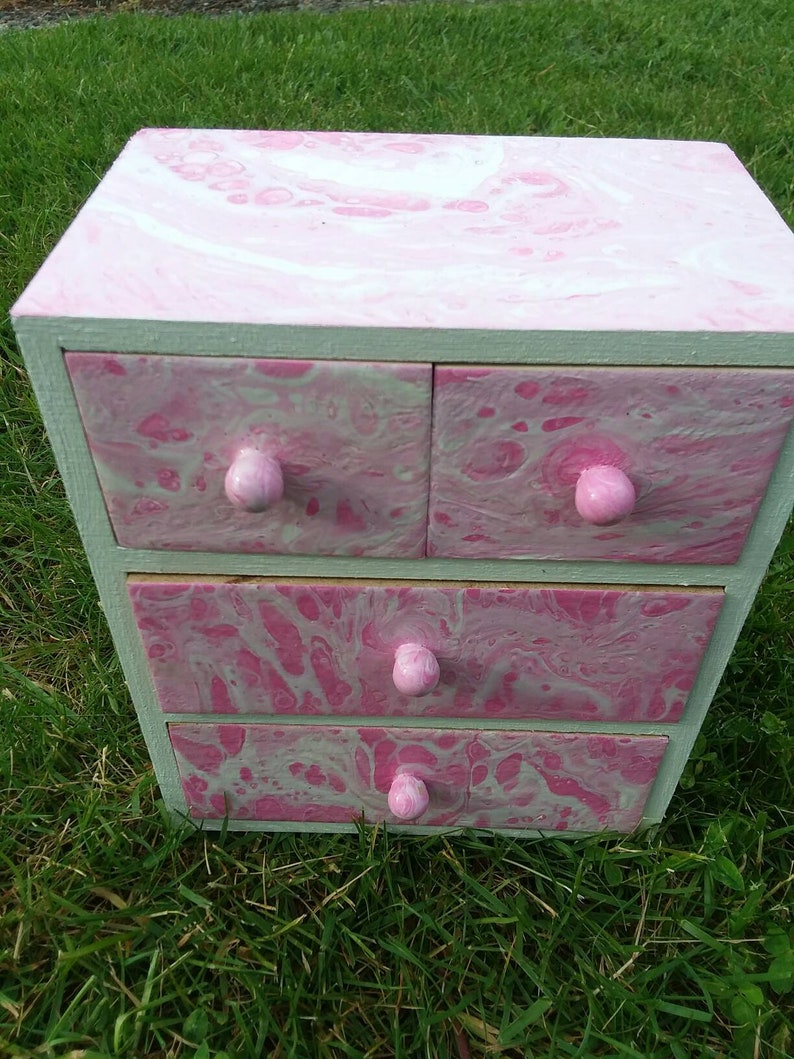 Small Tabletop Wood Dresser Painted Pink And White Etsy