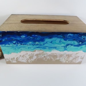 Painted Wood Rectangle Tissue Box Cover, Abstract Beach Decor
