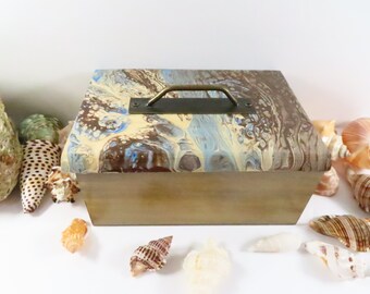 Abstract Beachscape Wood Box with Metal Handle