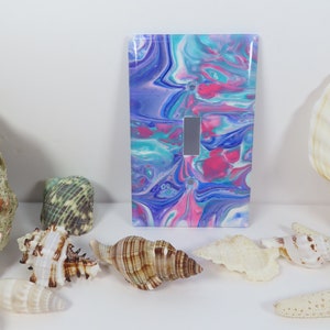 Painted Switchplate Handpainted lightswitch cover pink, purple, blue, turquoise and white