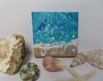 Abstract Beach Scene Original Small Painting 6x6 Inch