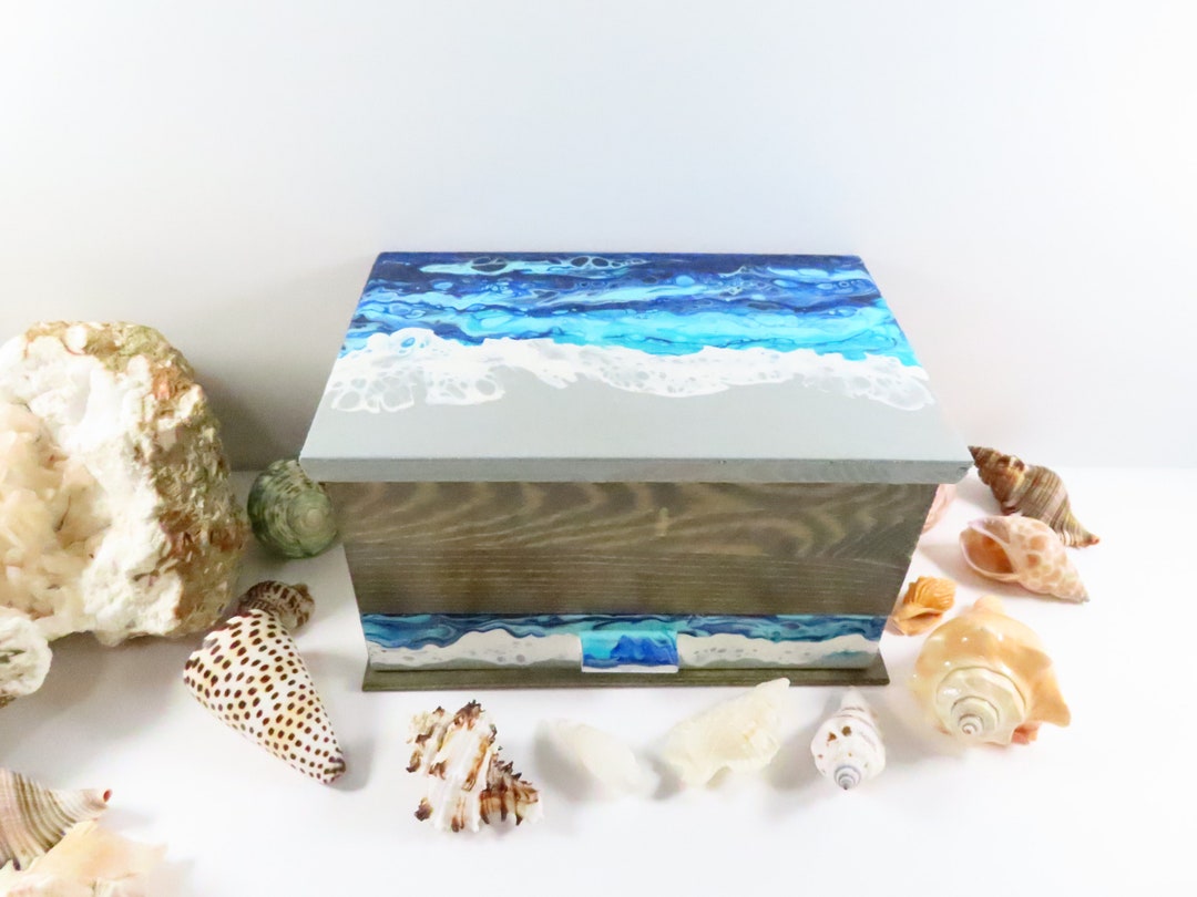 Abstract Beach Jewelry Box With Mirror and Drawer Etsy