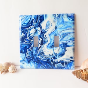 Painted Double Switchplate for Two Switches Blue and White Traditional Toggle Switch Cover