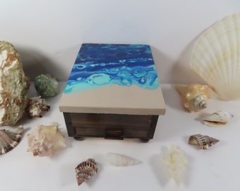 Painted Wood Jewelry Box with Mirror and Drawer