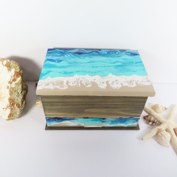 Abstract Beach Jewelry Box With Mirror and Drawer