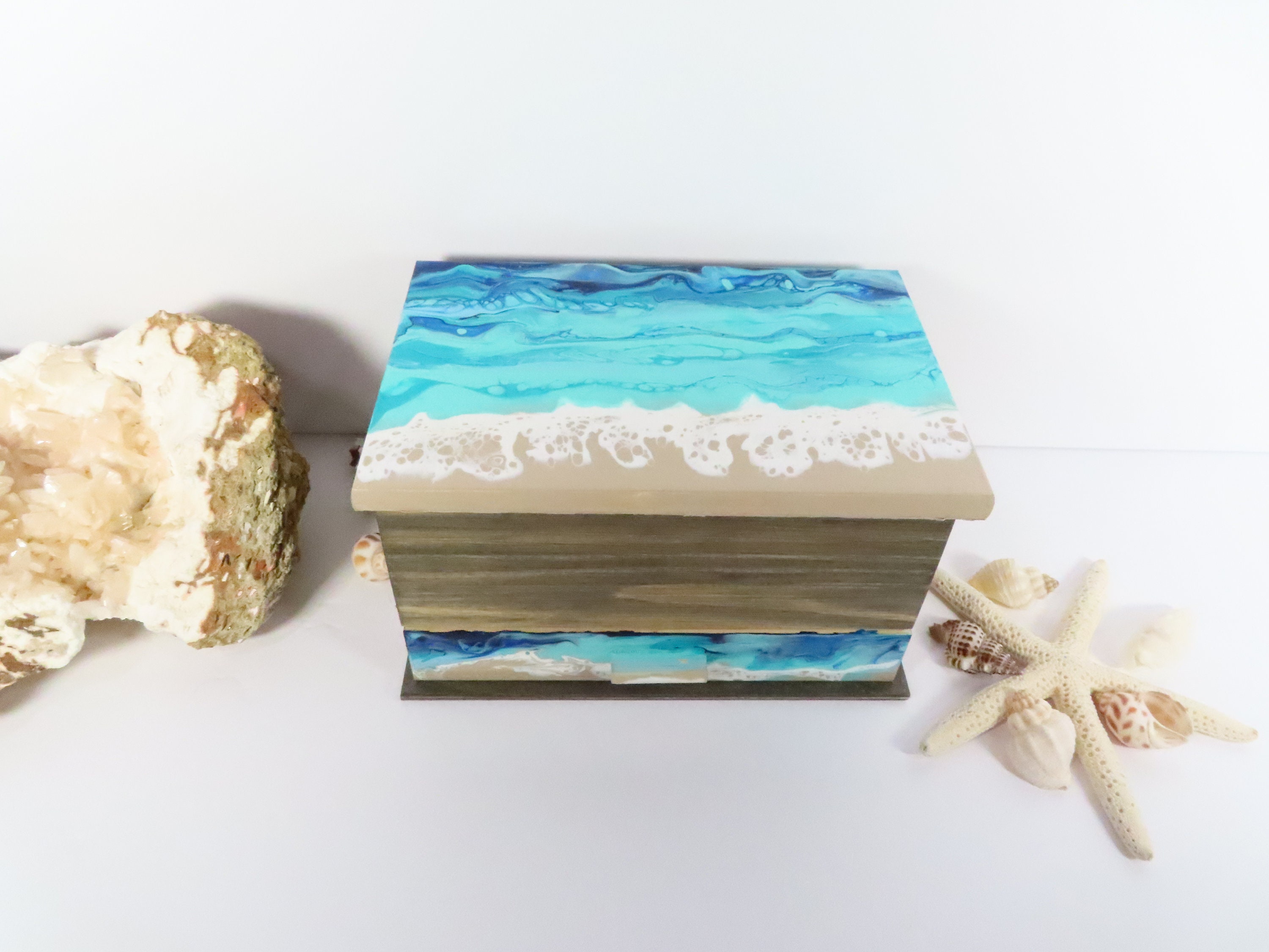 Abstract Beach Jewelry Box With Mirror and Drawer Etsy Australia