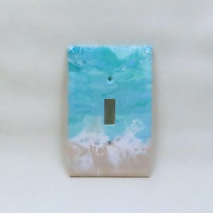 Painted Ocean Switchplate, Handpainted lightswitch cover, Abstract beach switch plate, Coastal Decor