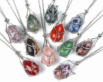 Collier porte-pierre de cristal en acier inoxydable, Cage en filet de cristal Interchangeable, collier pour pierre de cristal, pochette vide, collier 3751