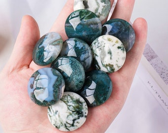 Crystal Worry Stone Moss Agate Palm Stone Gemstone Pocket Stone Healing For Gift 3631