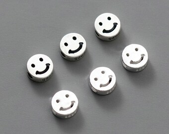 2 Pcs 925 Sterling Silver Smiling Face Flat Beads Bulk Wholesale Bracelet Necklace Coin Beads 6mm Smile Face Bead Y511