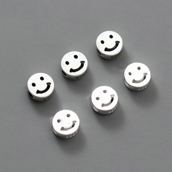 2 Pcs 925 Sterling Silver Smiling Face Flat Beads Bulk Wholesale Bracelet Necklace Coin Beads 6mm Smile Face Bead Y511