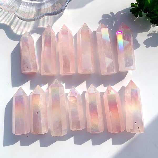 Angel Aura Rose Quartz Tower Rose Quartz Crystal Tower Point Spiritual Meditation Energy Reiki Healing Crystal Tower For Home Decor Gifts