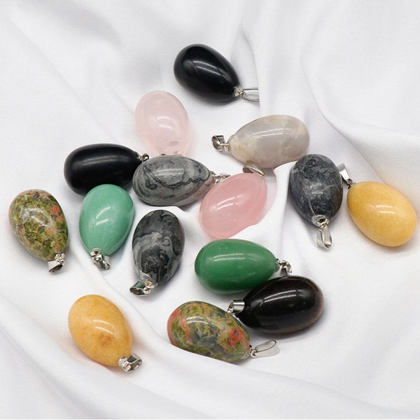 Crystal Egg Pendant 1.2'' Rose Quartz Tiger Eye Aventurine Obsidian Jade Opalite Quartz Gemstone Eggs Pendant Charms Bulk Wholesale 3313