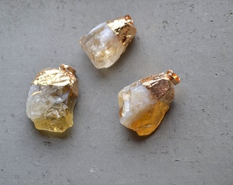 Raw Rough Natural Citrine Pendant Yellow Citrine Crystal Quartz Mineral Charms Healing Crystal