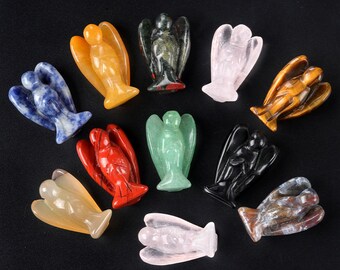 Crystal Angel Figurine Rose Quartz Aventurine Obsidian Agate Yellow Jade Angel Bulk Wholesale Gemstone Angel Carving 3704