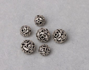 925 Sterling Silver Round Bead High Quality Thai Silver Flower Spacer Ball Beads 8mm 10mm Bracelet Necklace Bead Bulk Wholesale Y312