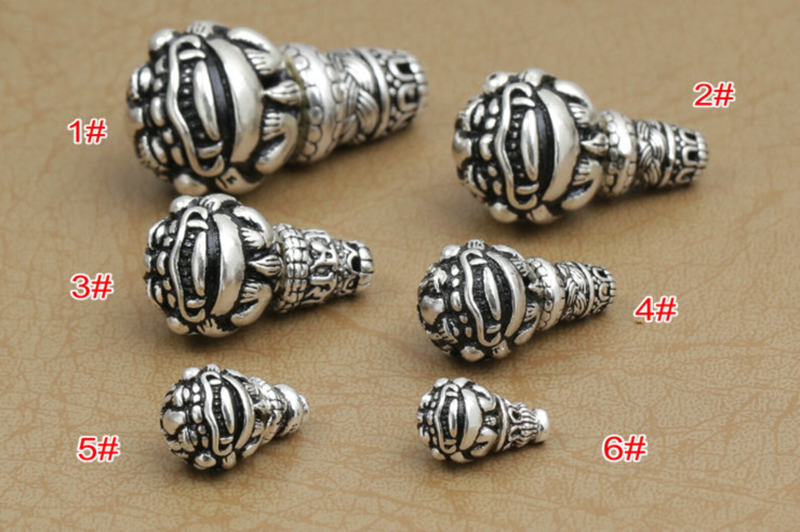 925 Sterling Silver Pi Yao Guru Beads Antique Thai Sterling Etsy