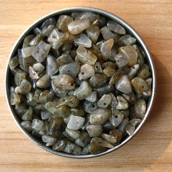 Natural Labradorite Chip Beads 20 Grams 5 to 10mm Stone Grey Moonstone Tiny Chips Beads Drilled Irregular Smoothed Shapes