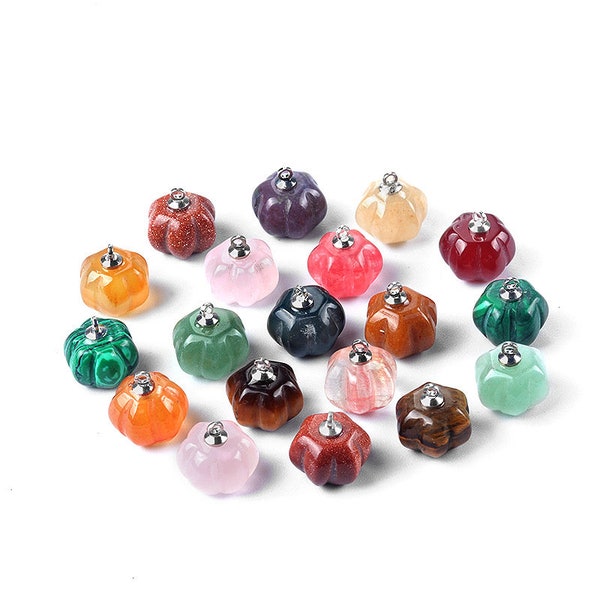 Assorted Pumpkin Pendant Crystal Pumpkin Charms Rose Quartz Tiger's Eye Pumpkin Necklace Bracelet Charms Bulk Wholesale 3628