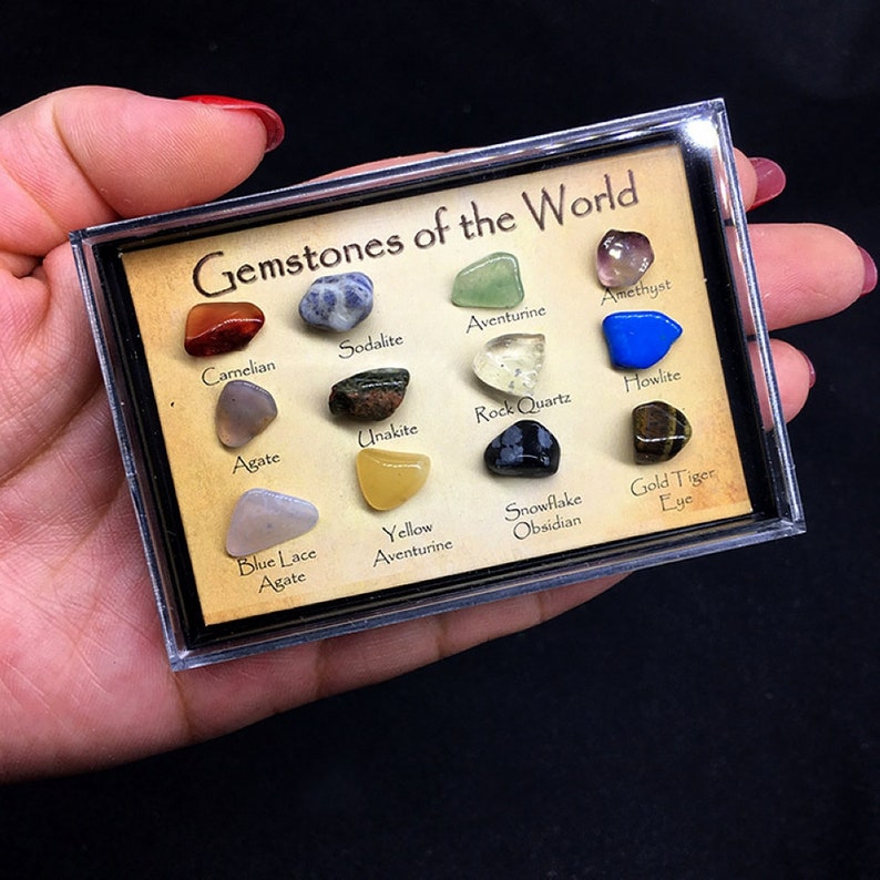 Mini Gemstones Minerals Collection Set Box 12 Stones Semi Etsy