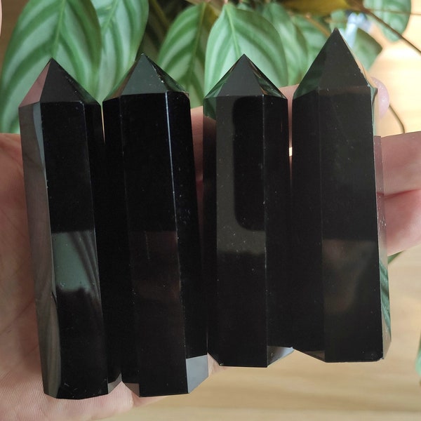 Obsidian Tower Natural Black Obsidian Double Terminated Crystal Point Bulk Wholesale Large Obsidian Tower Gemstone Obelisk Tower