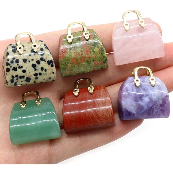 Crystal Purse Handbag Pendant Bulk Wholesale Crystal Purse Carving Gemstone Crystal Bag Quartz Handbag Pendant Gemstone Bag Gifts 3006