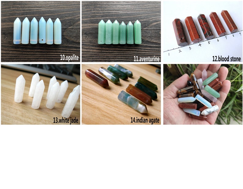 Crystal Point Pendant Assorted Crystal Point Beads Opalite Rose Quartz Agate Tiger's Eye Bullet Pendant Jewelry Making Bulk Wholesale 3456 image 2