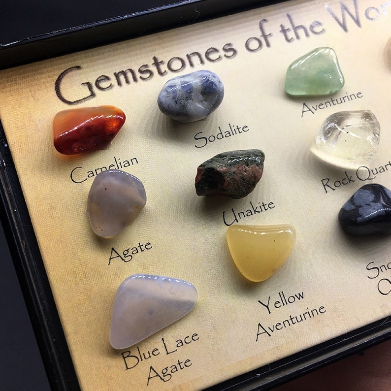 Mini Gemstones Minerals Collection Set Box 12 Stones Semi Etsy