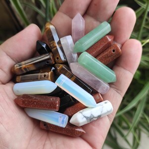 Crystal Point Pendant Assorted Crystal Point Beads Opalite Rose Quartz Agate Tiger's Eye Bullet Pendant Jewelry Making Bulk Wholesale 3456 MIX