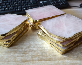 Large Natural Rose Quartz Coasters Pink Crystal Coaster Pink Quartz Coaster Drink Coasters Barware Wedding Gift Spiritual Gift Wholesale